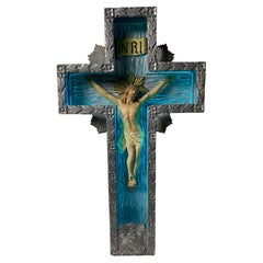 Antique 1920s Art Deco Cast Aluminum and Neon Crucifix.