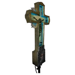 1920s Art Deco Cast Aluminum and Neon Crucifix.