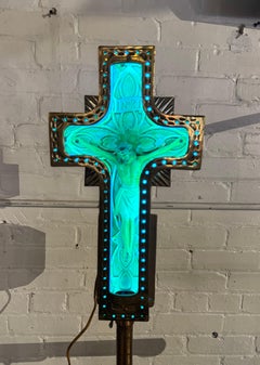 1920s Art Deco Cast Brass / bronze and Neon Crucifix.