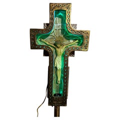 1920s Art Deco Cast Brass / bronze and Neon Crucifix.