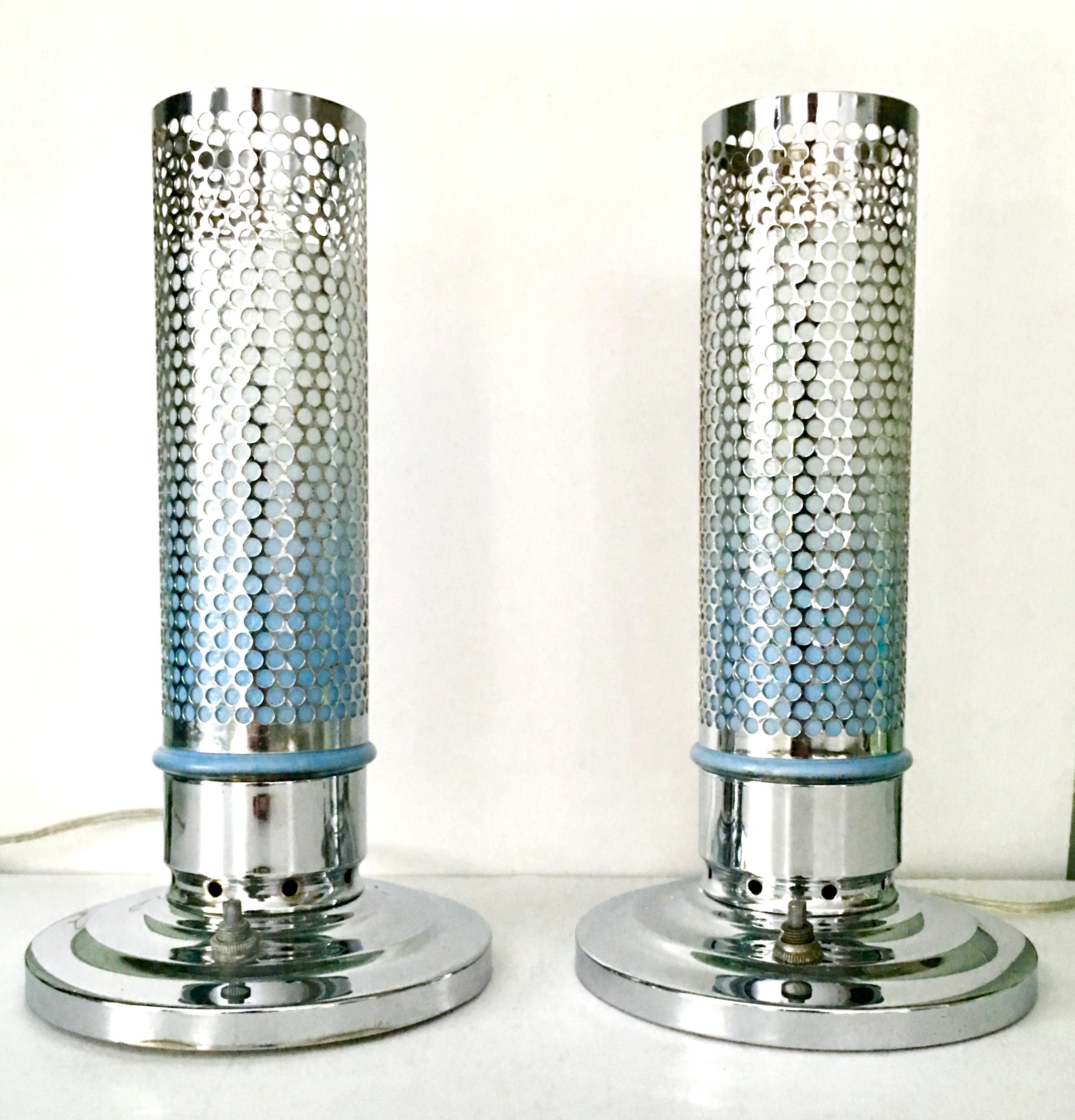 1920'S Art Deco style perforated chrome and opaque glass 
