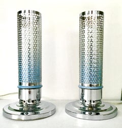1920'S Art Deco Chrome & Glass "Bullet" Table Lamp, Pair by F.T. Haffner