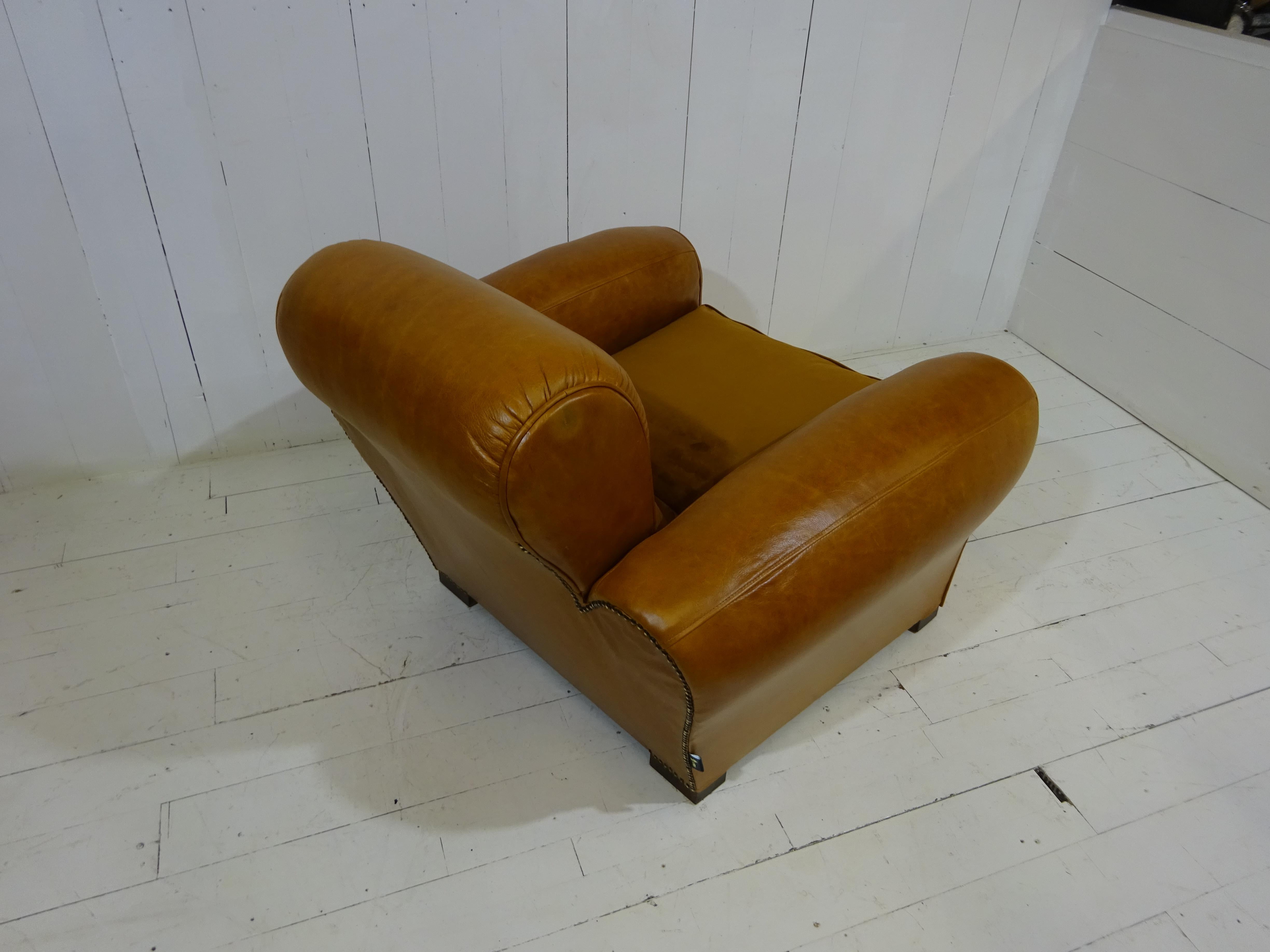 1920's Art Deco Club Chair in Distressed Caramel Aniline Leather 4