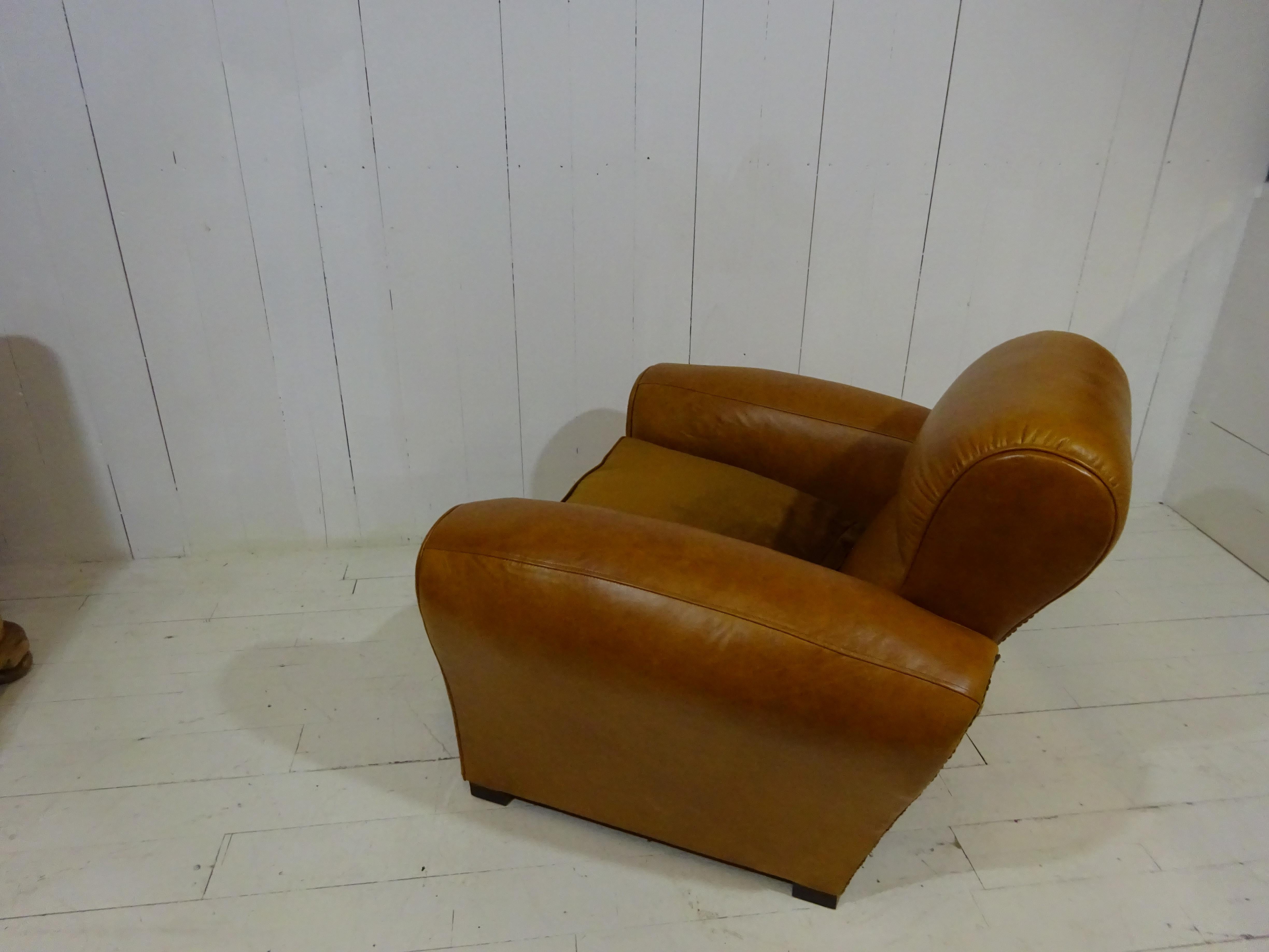 1920's Art Deco Club Chair in Distressed Caramel Aniline Leather 5