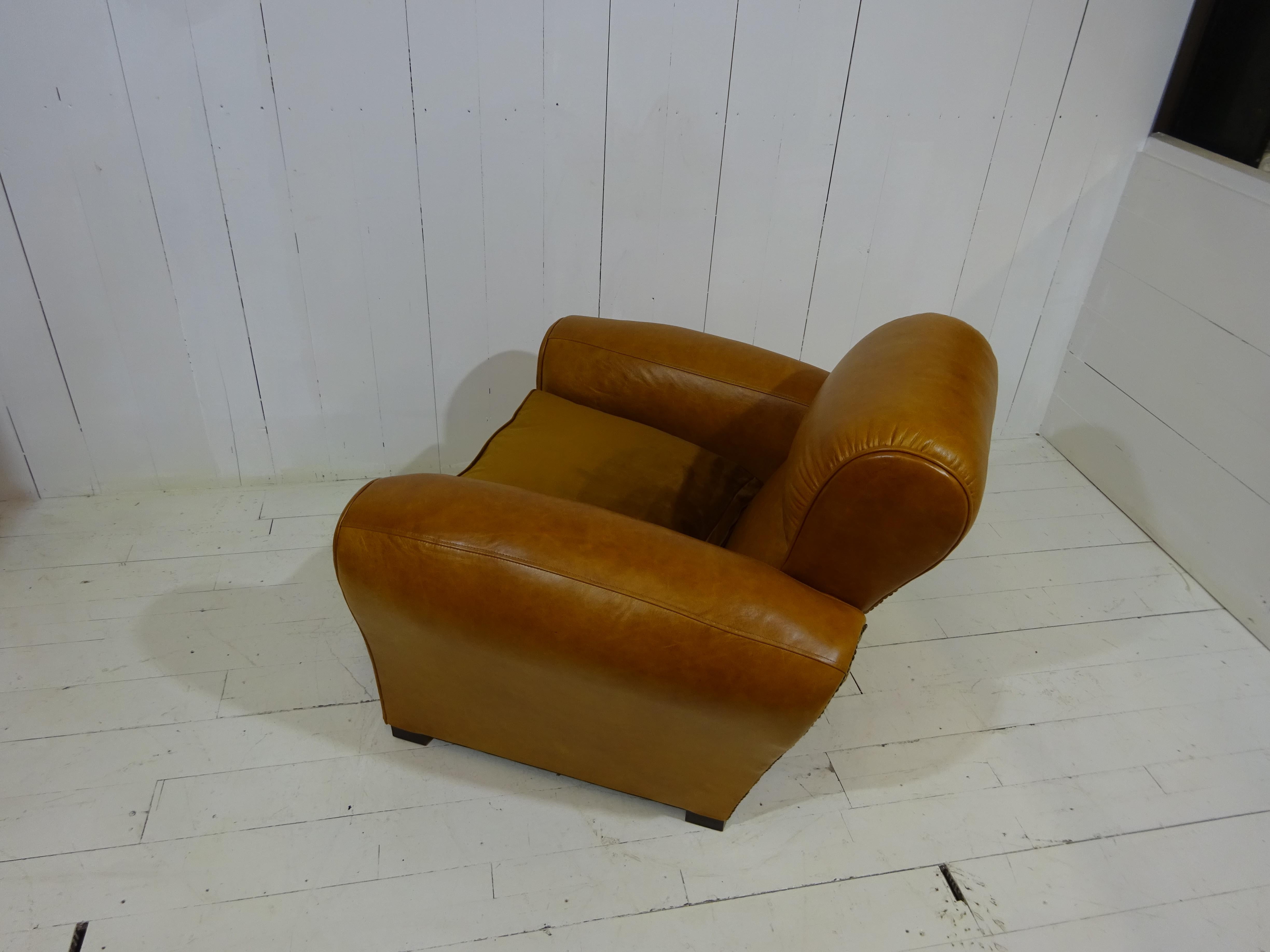 1920's Art Deco Club Chair in Distressed Caramel Aniline Leather 6