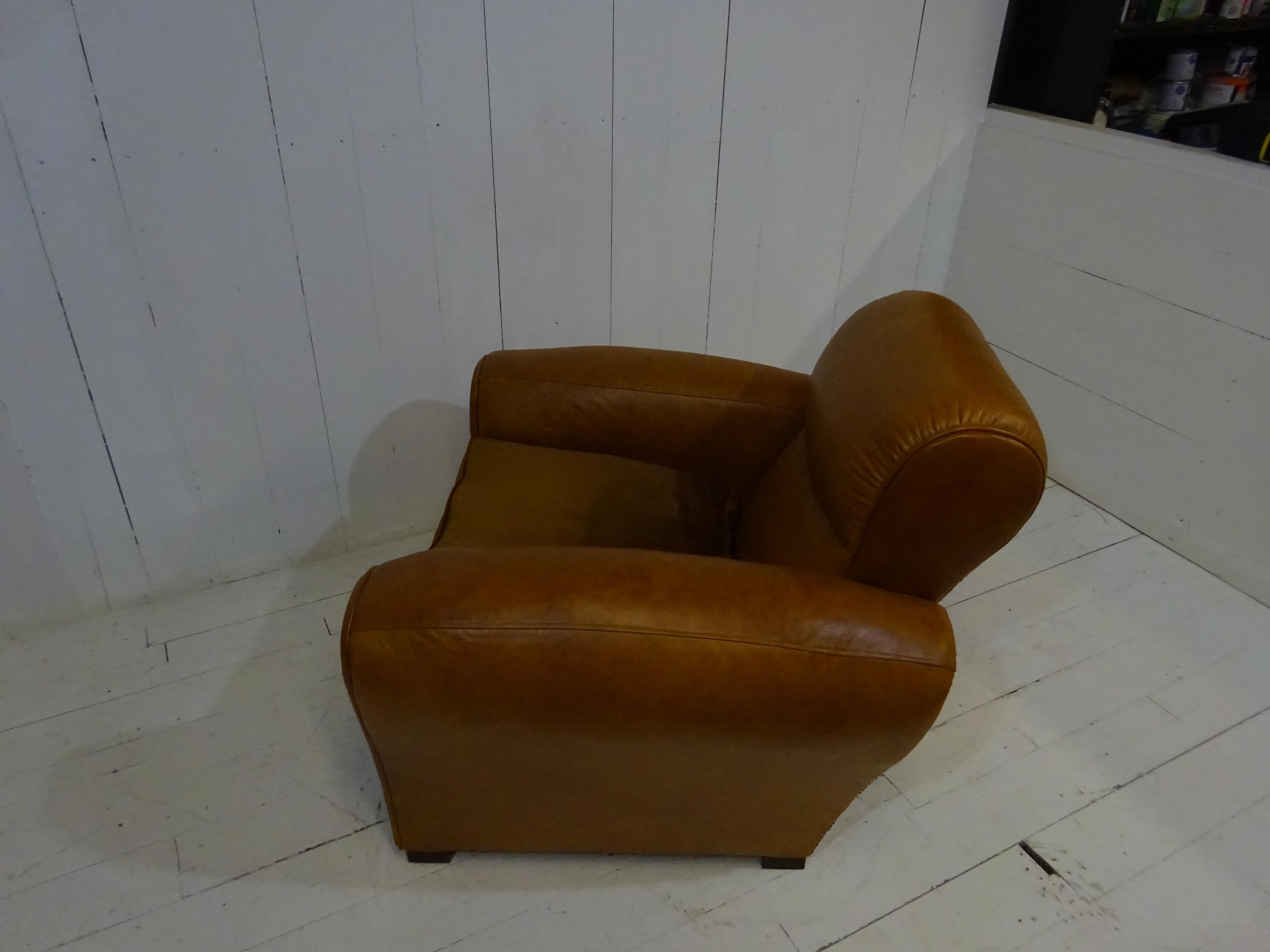 1920's Art Deco Club Chair in Distressed Caramel Aniline Leather 7