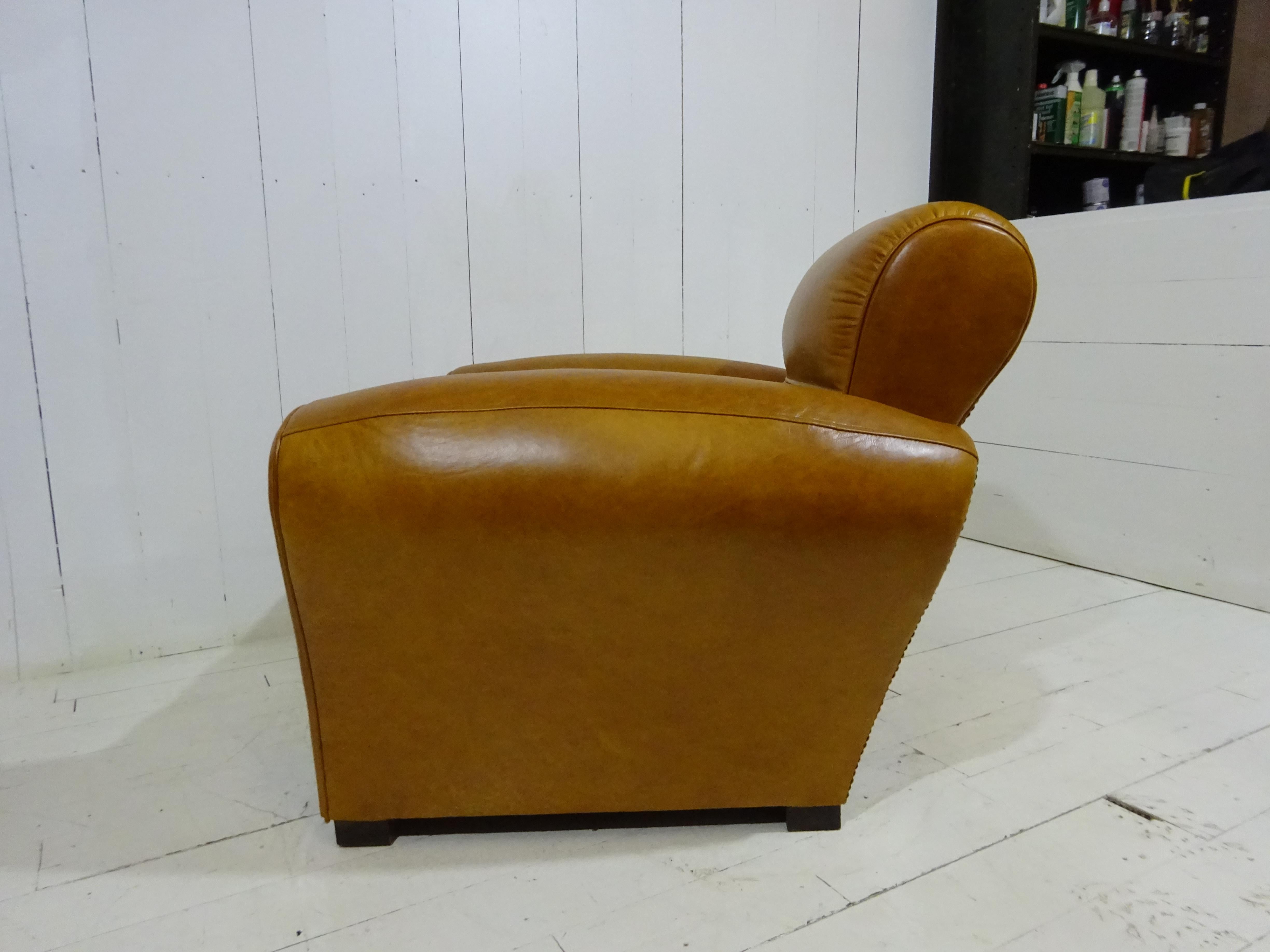 1920's Art Deco Club Chair in Distressed Caramel Aniline Leather 8