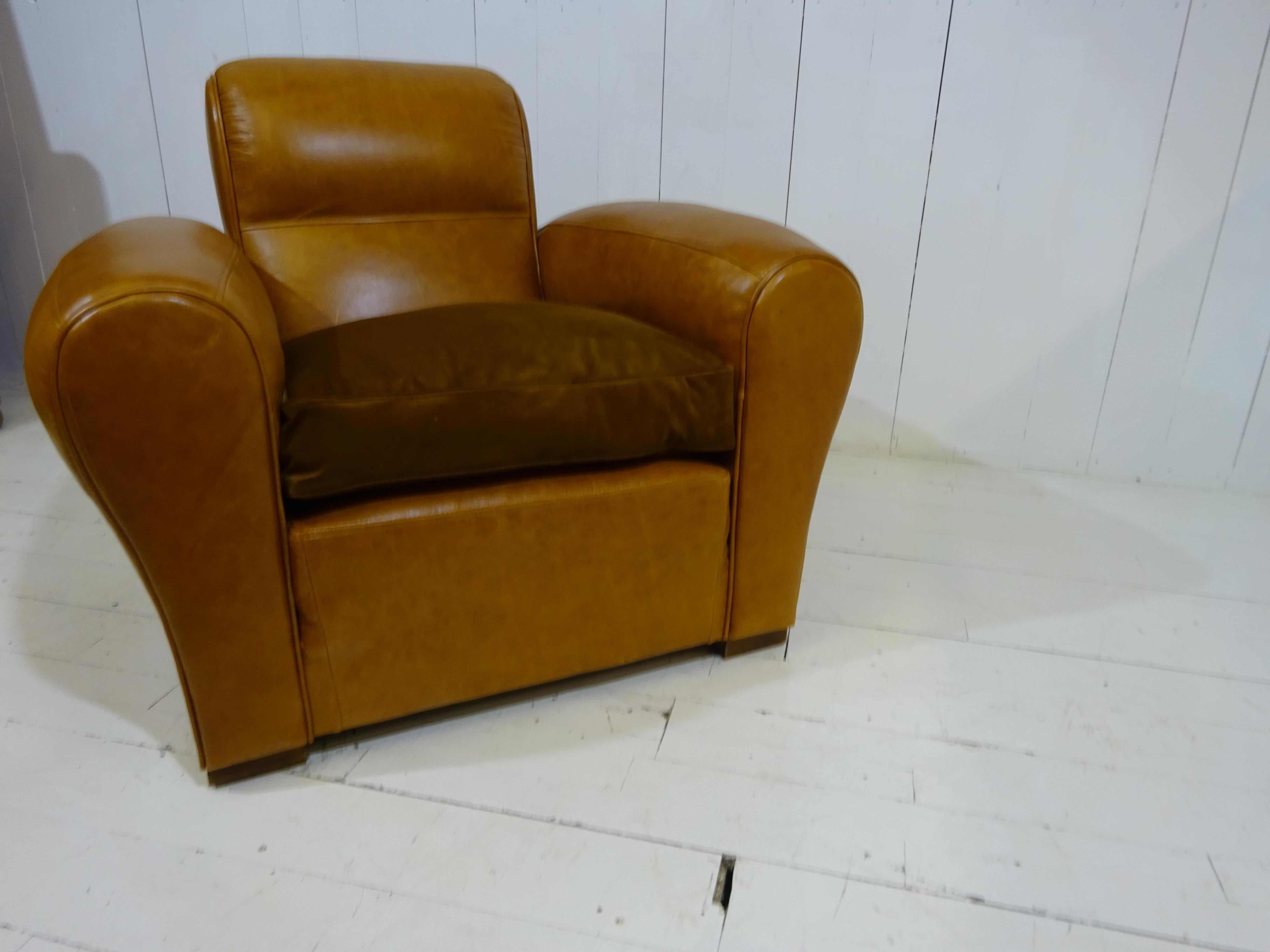 Hand-Crafted 1920's Art Deco Club Chair in Distressed Caramel Aniline Leather