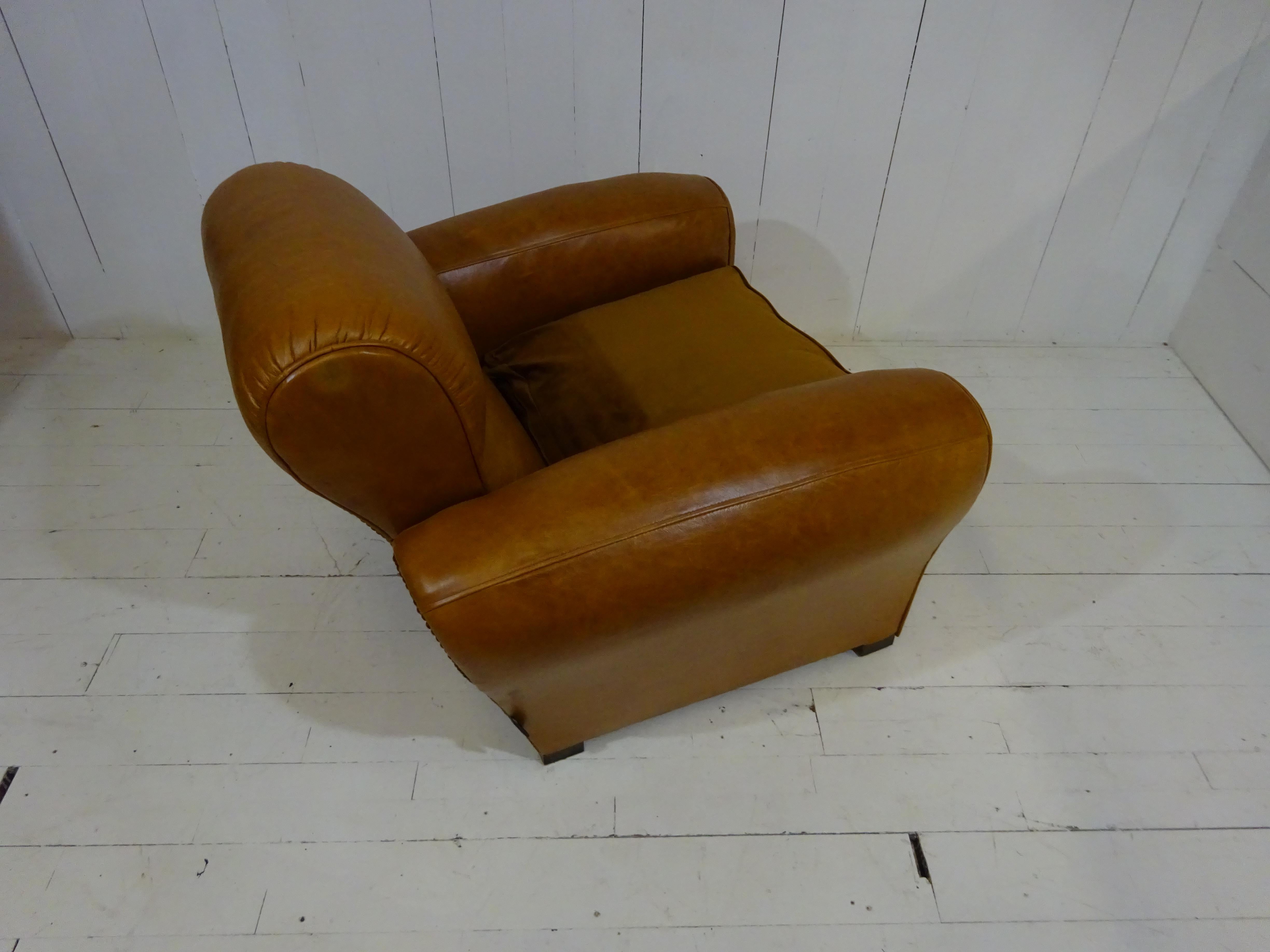 1920's Art Deco Club Chair in Distressed Caramel Aniline Leather 1