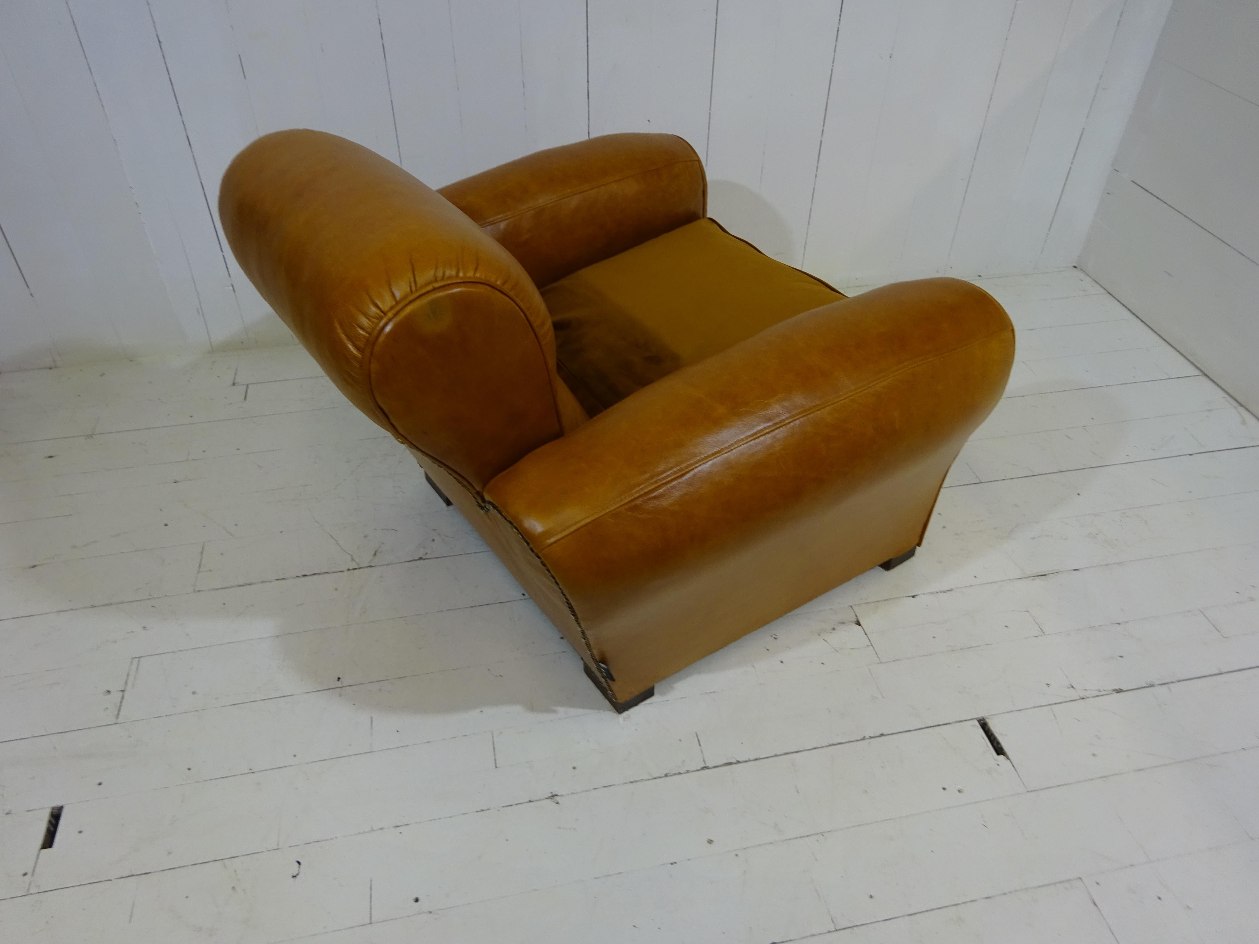 1920's Art Deco Club Chair in Distressed Caramel Aniline Leather 2