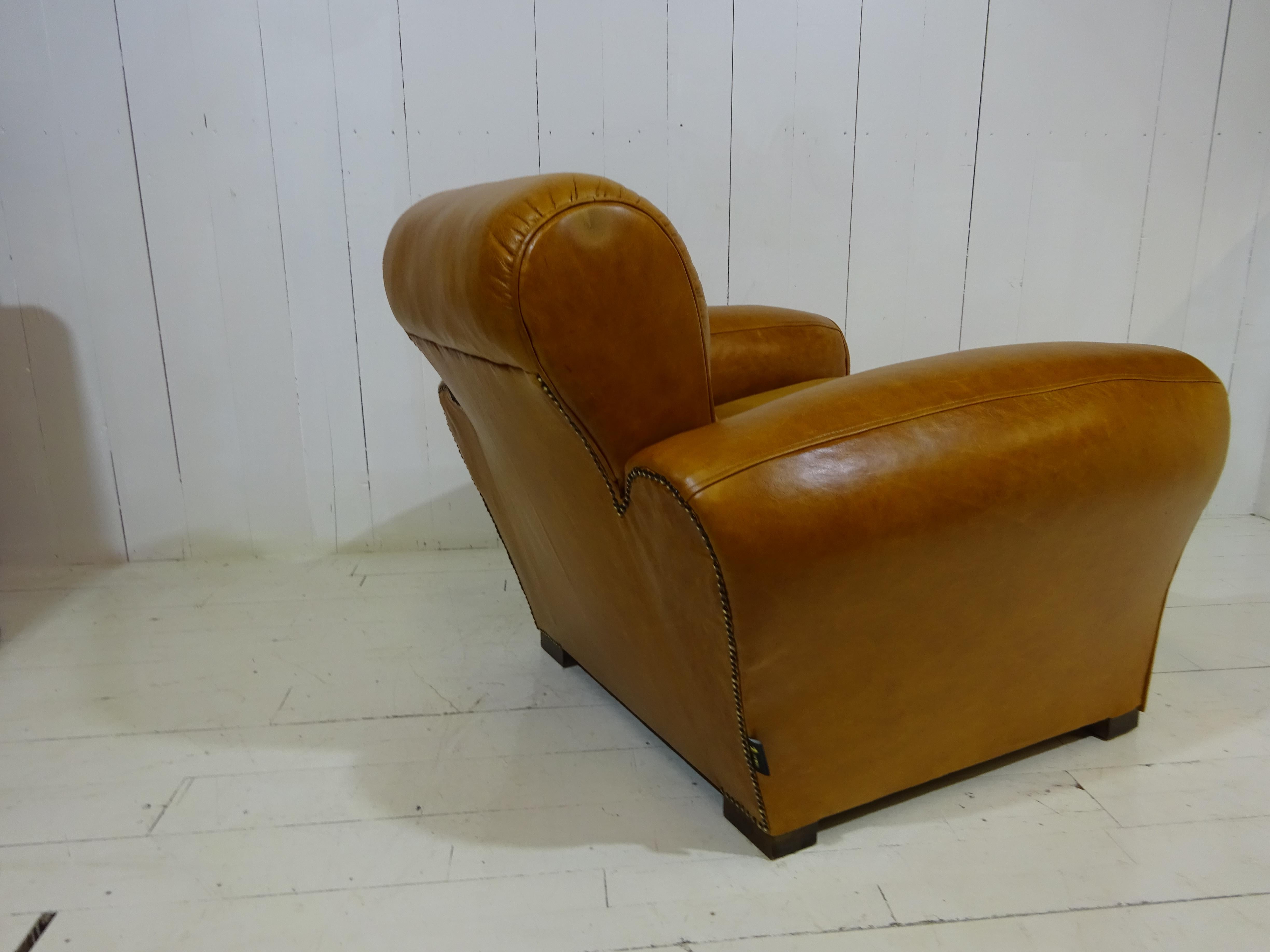 1920's Art Deco Club Chair in Distressed Caramel Aniline Leather 3