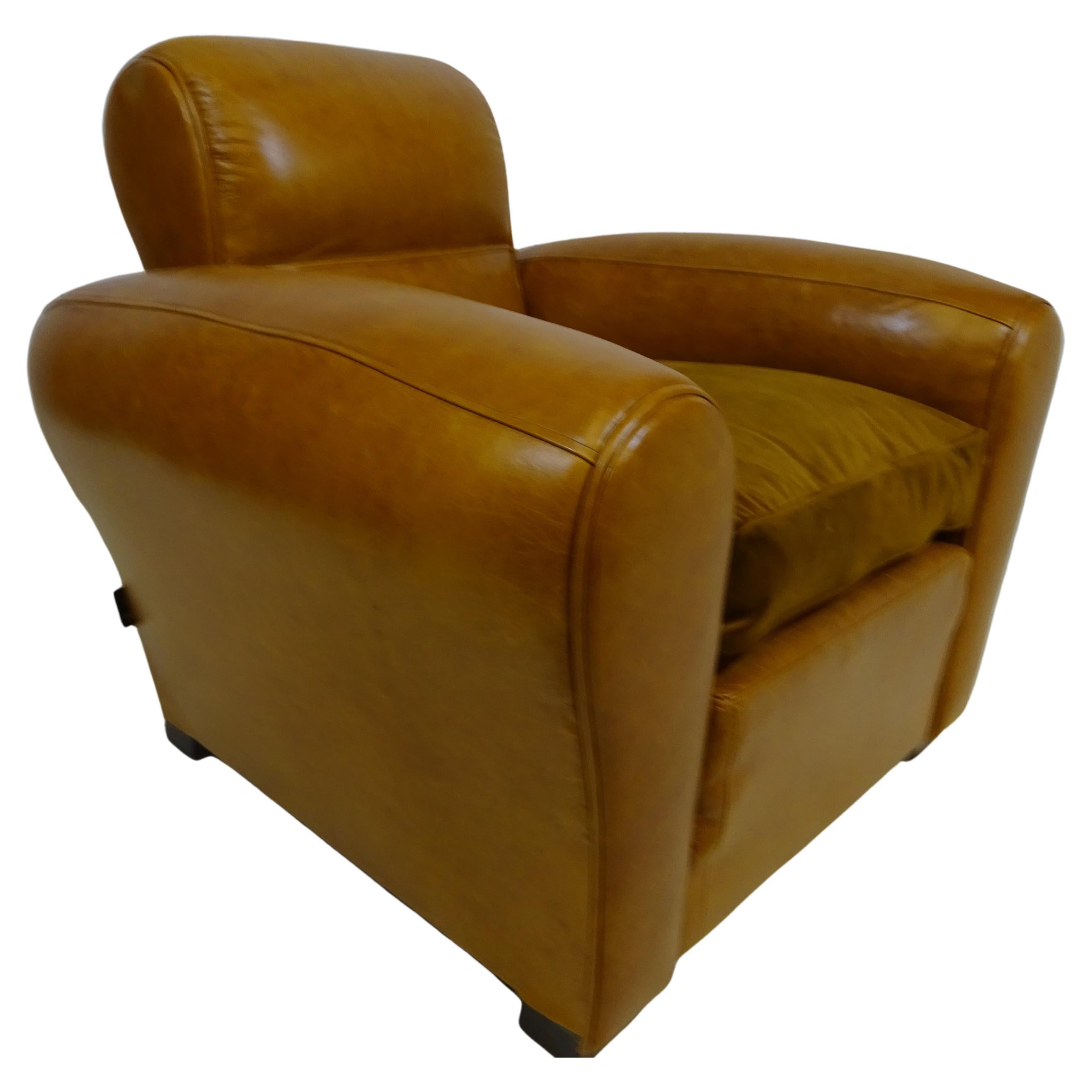 1920's Art Deco Club Chair in Distressed Caramel Aniline Leather