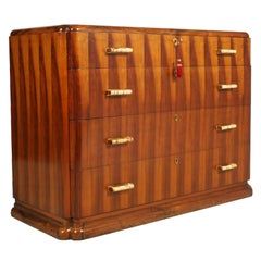 Antique 1920s Art Deco Commode, Walnut, Handles in Bakelite & Brass, by Meroni & Fossati