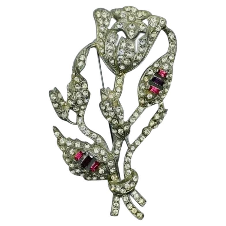 Lee Angel Vintage Fringed Brooch With Simulated Pearls & Crystals - Ruby  Lane