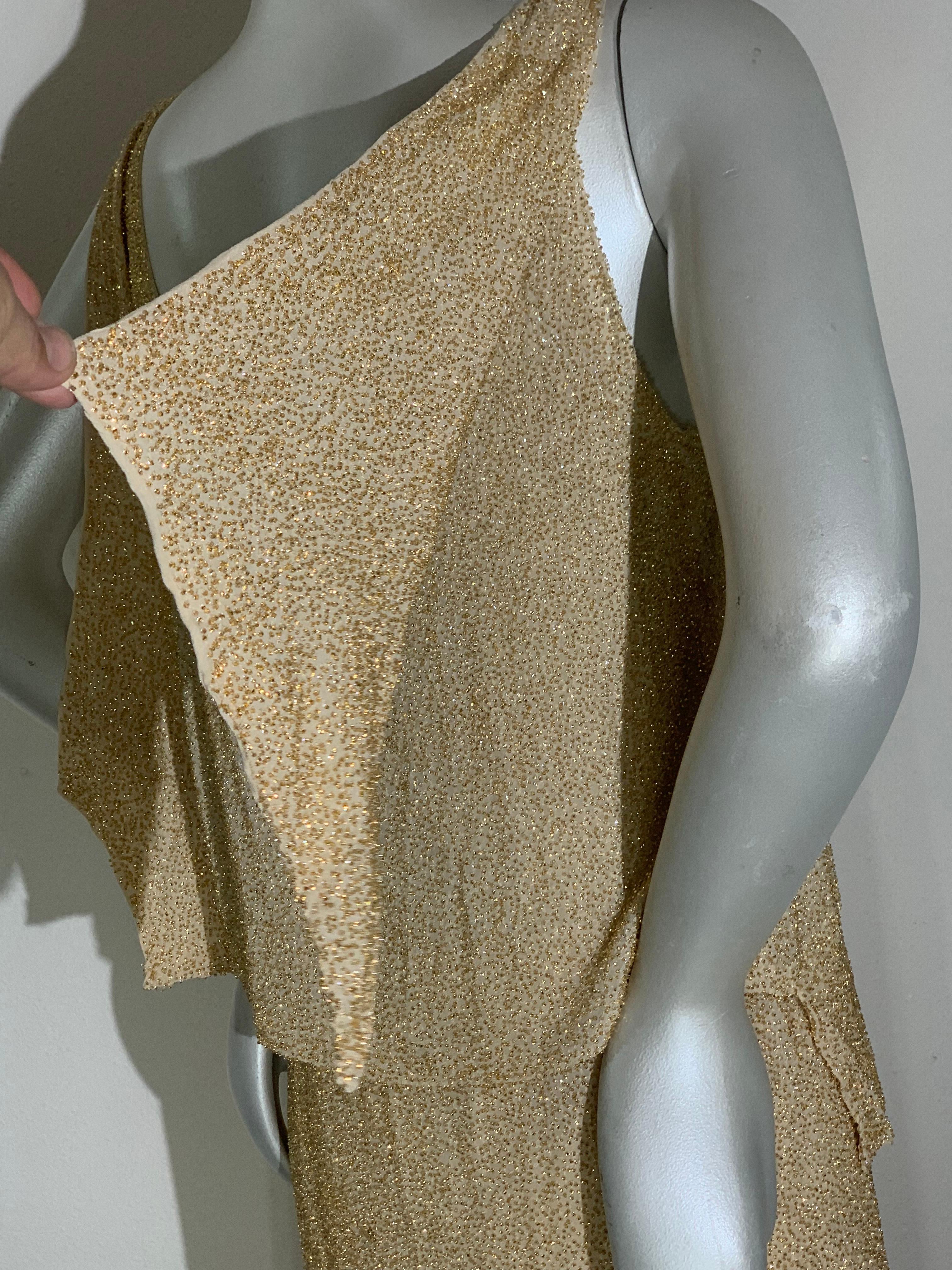 1920s Art Deco Cream Silk Chiffon Dress w Solid Gold-Tone Bead Embellishment For Sale 1