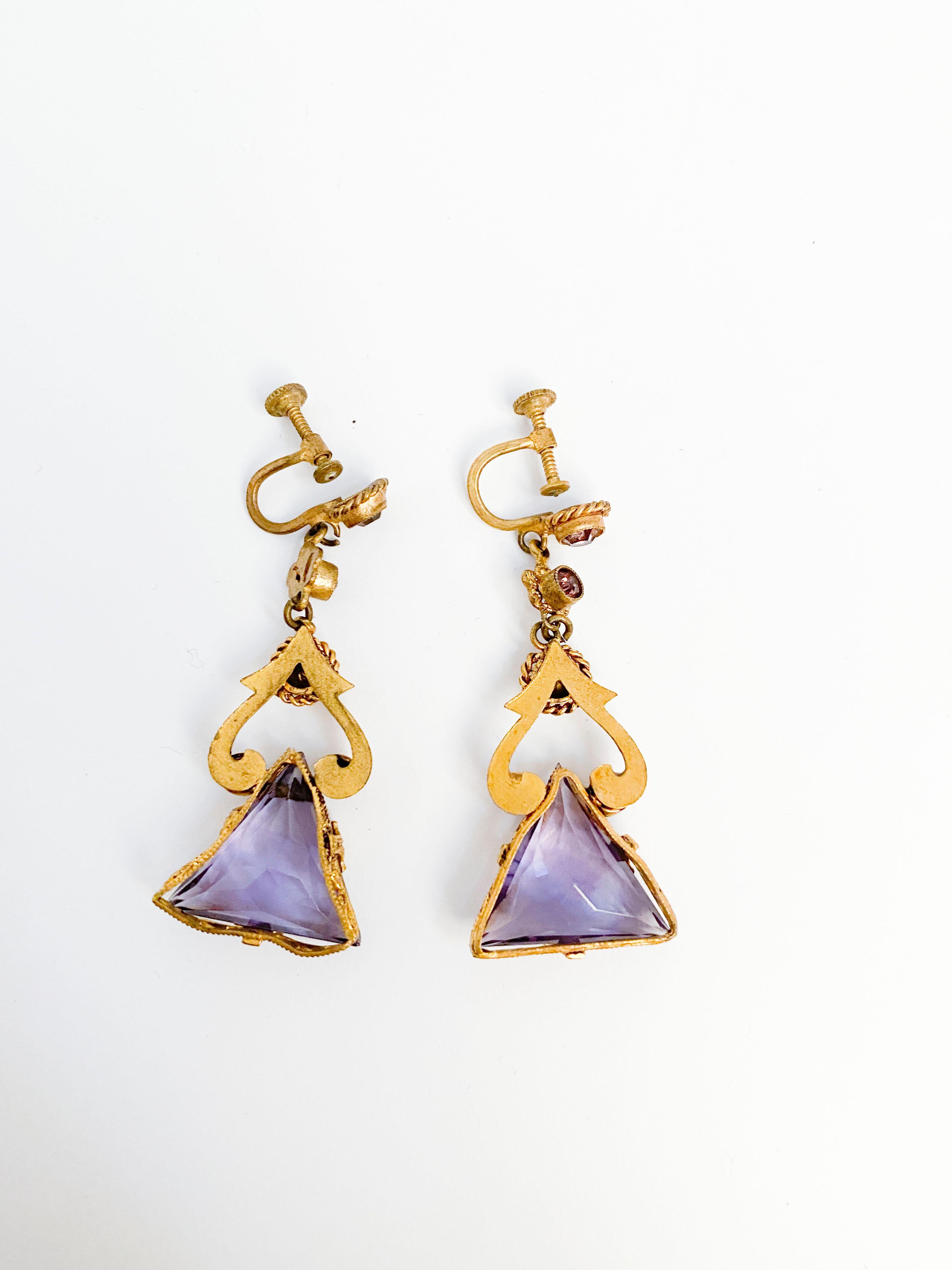 Women's 1920s Art Deco Crystal Amethyst Colored Crystal Earrings