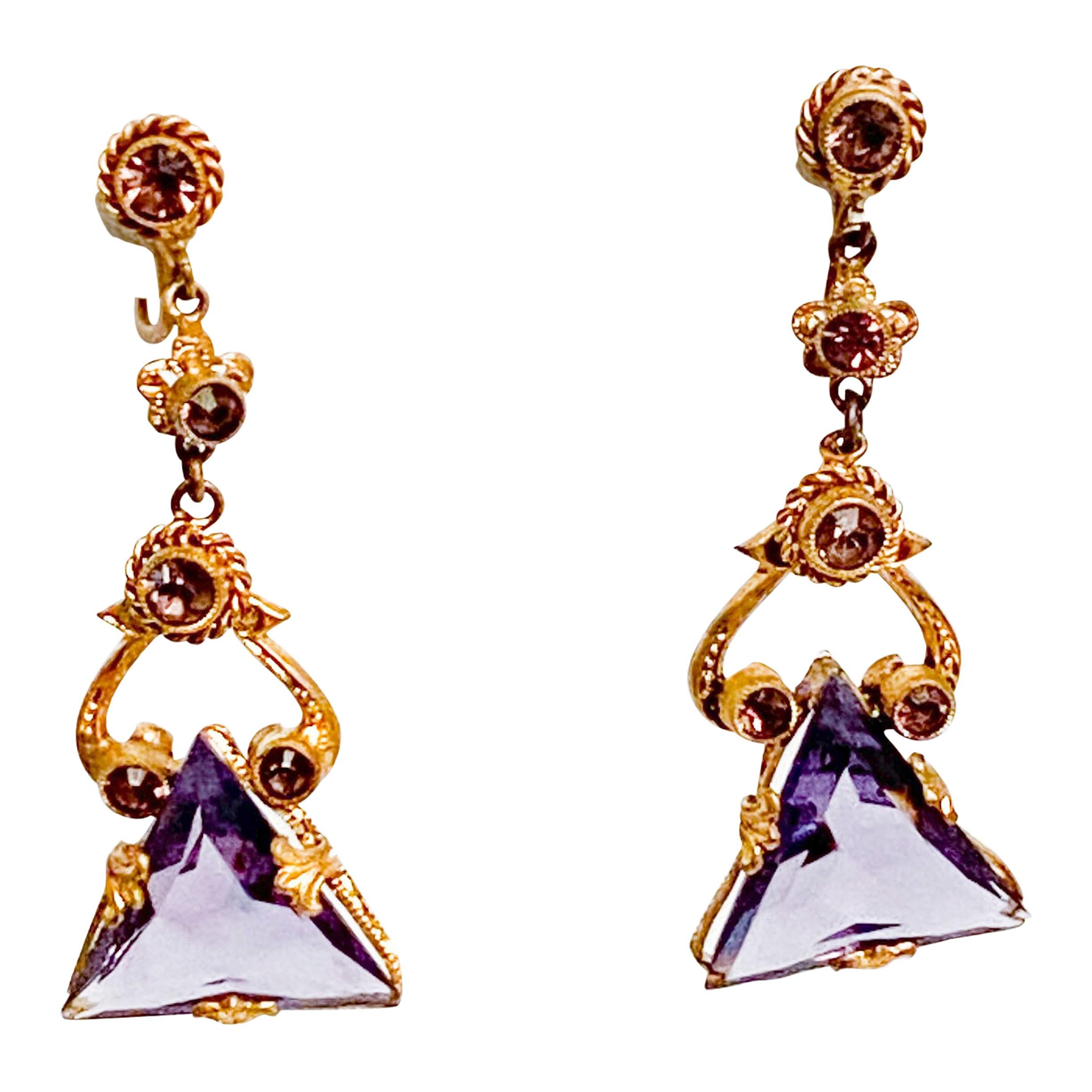 1920s Art Deco Crystal Amethyst Colored Crystal Earrings