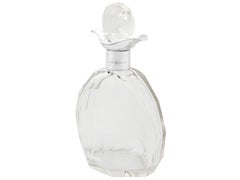 Carafe Art Déco des années 1920 en verre taillé et monté sur argent sterling