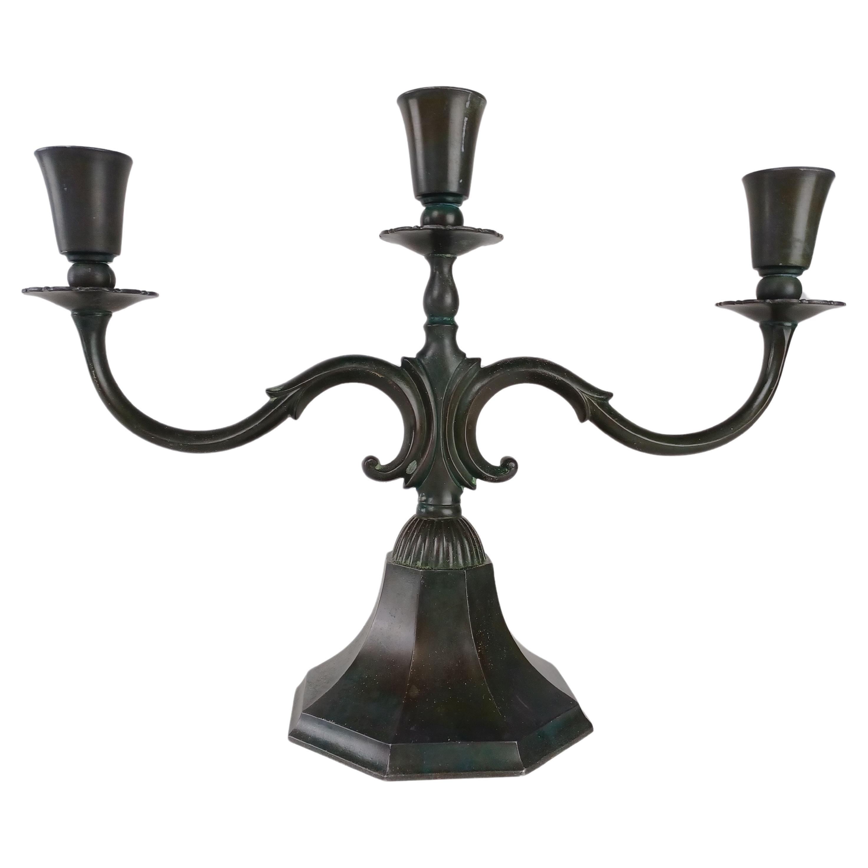 1920s Art Deco Danish Just Andersen Disco Metal Candelabra For Sale