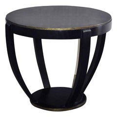 1920s Art Deco Design Black Wooden and Brass Round Large Pedestal Table