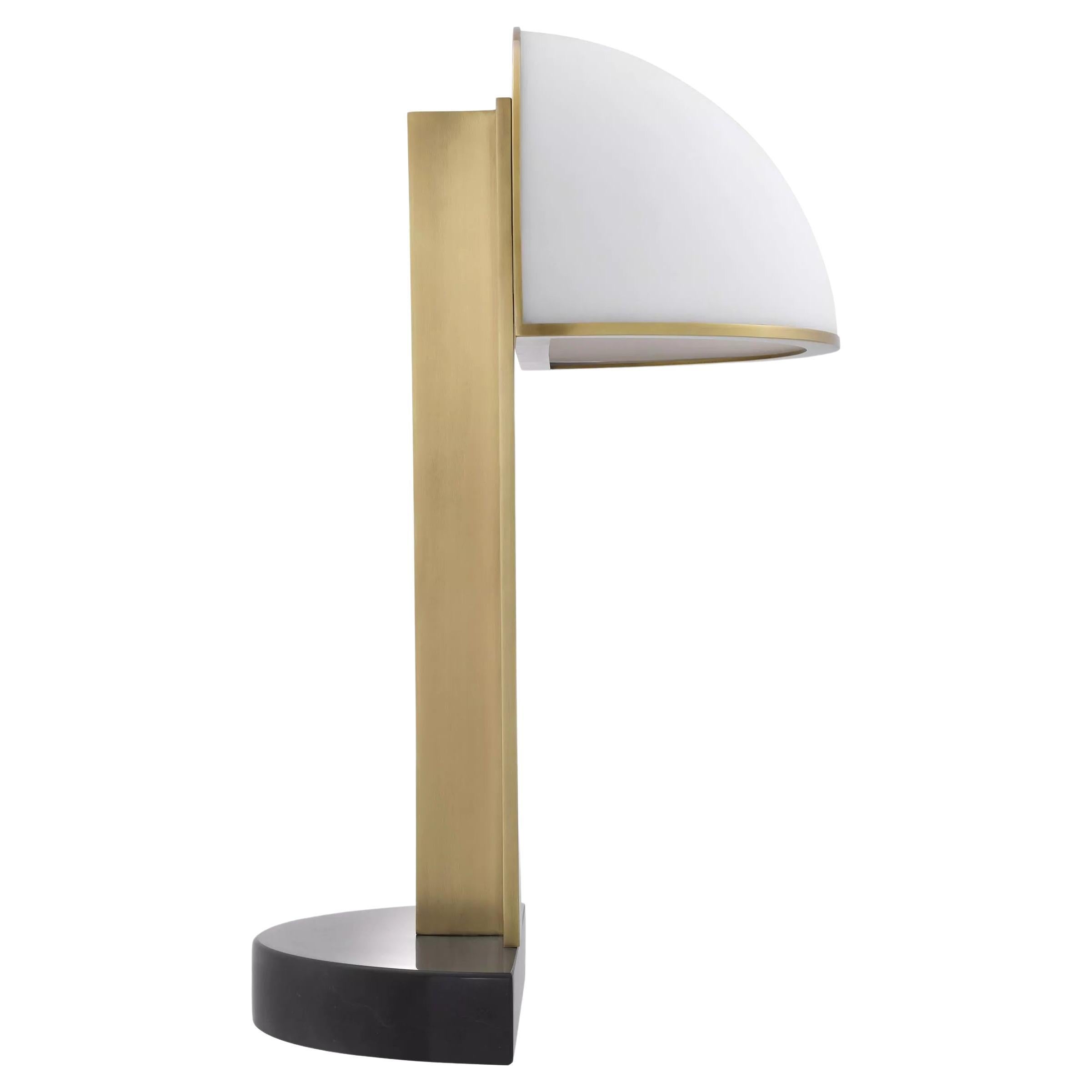 1920s Art Deco Design Style Brass and White Opaline Glass with Black Marble Lamp