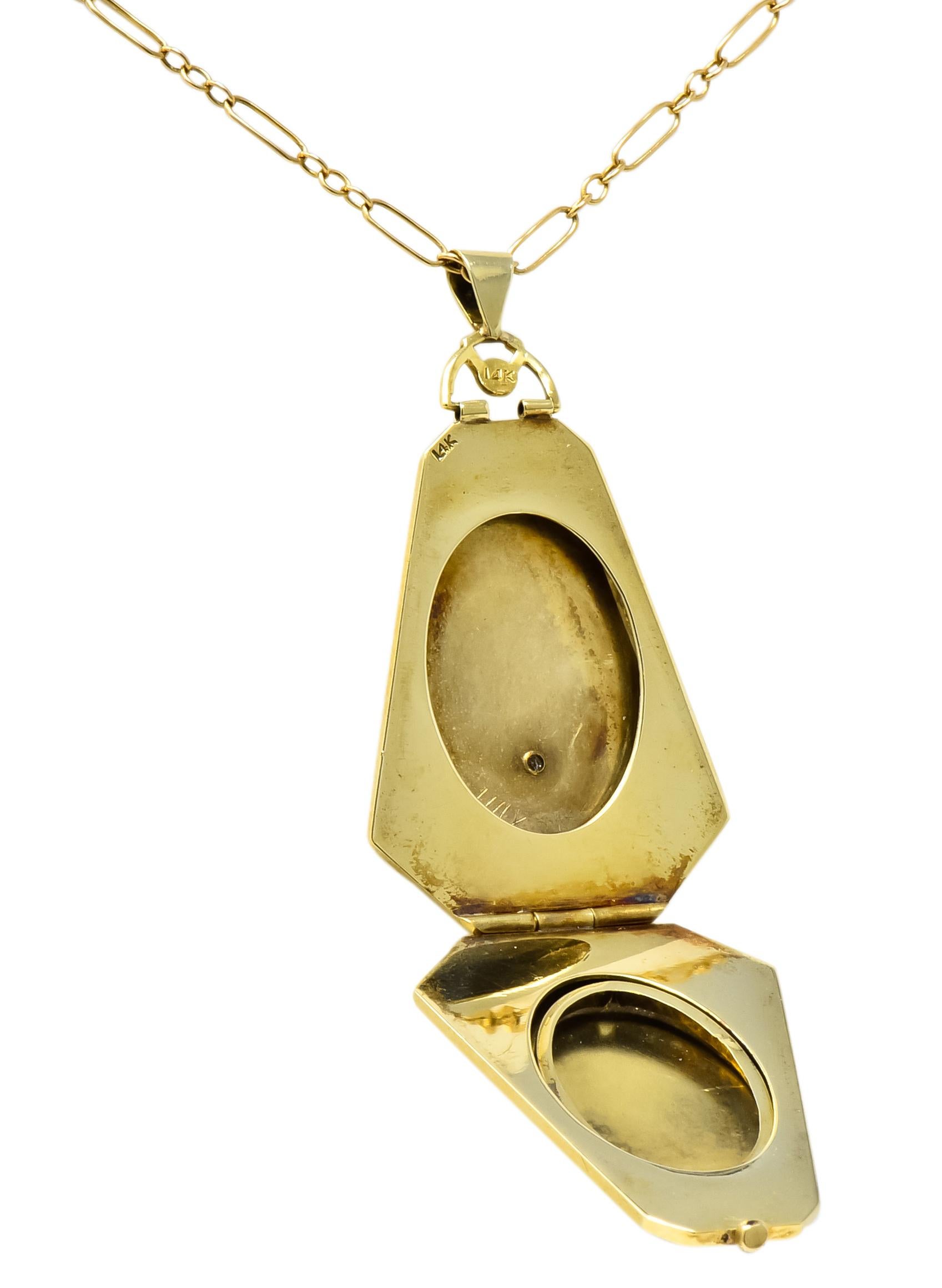 1920s Art Deco Diamond 14 Karat Gold Locket Pendant Necklace 5
