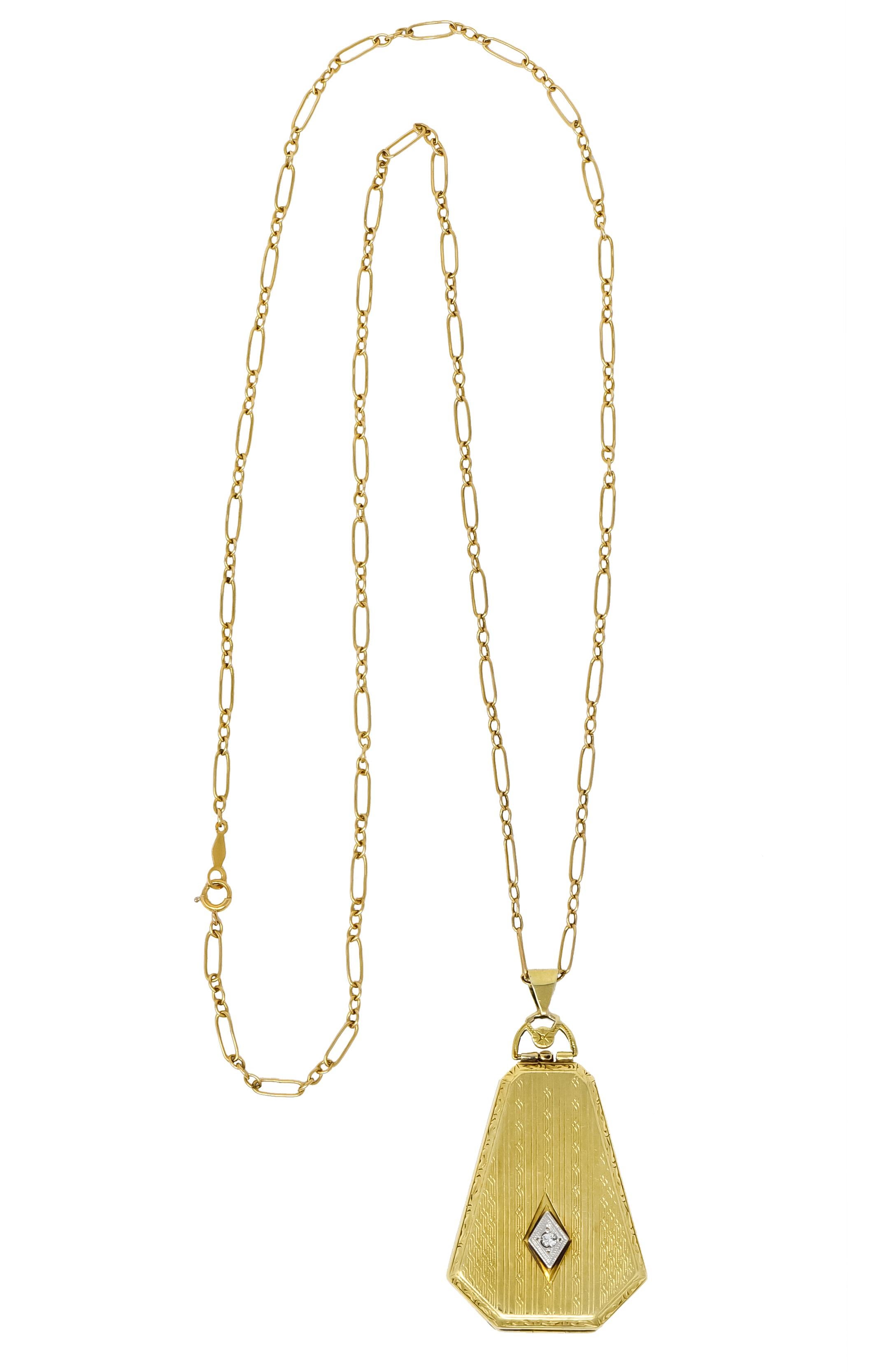 1920s Art Deco Diamond 14 Karat Gold Locket Pendant Necklace 6
