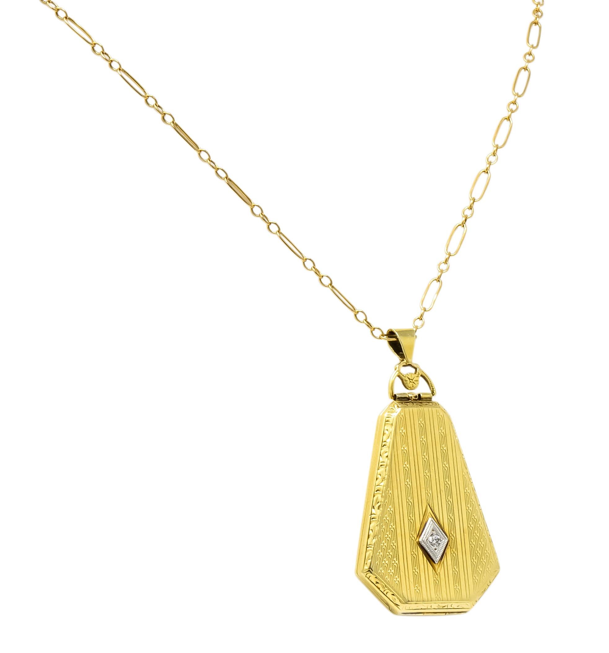 1920s Art Deco Diamond 14 Karat Gold Locket Pendant Necklace 1