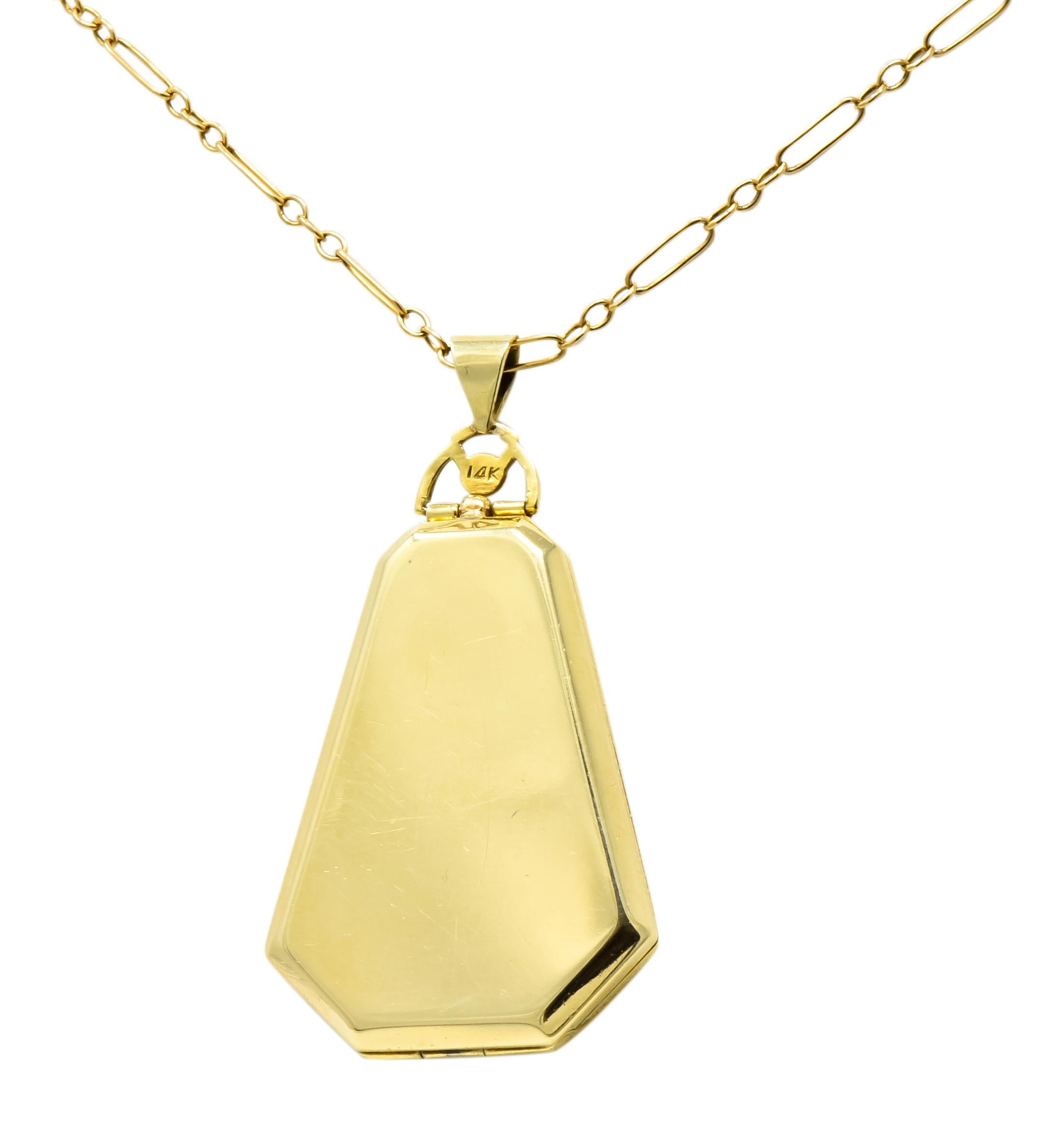 1920s Art Deco Diamond 14 Karat Gold Locket Pendant Necklace 4