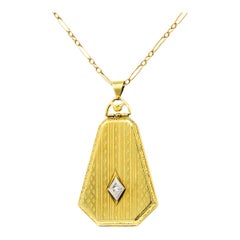 1920s Art Deco Diamond 14 Karat Gold Locket Pendant Necklace