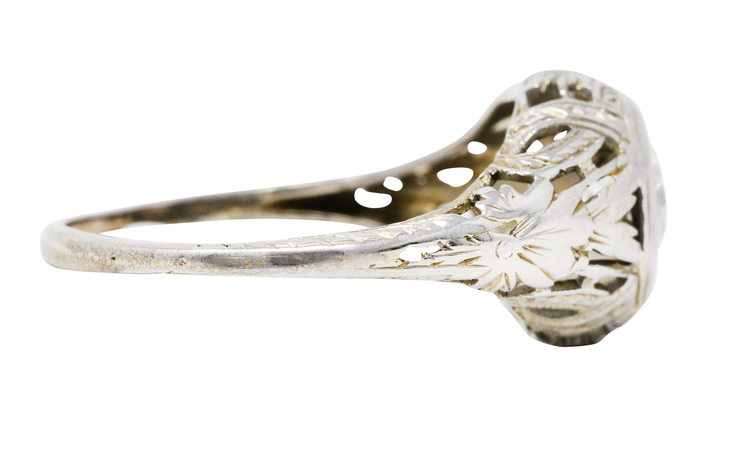 Old European Cut 1920's Art Deco Diamond 18 Karat White Gold Blossom Engagement Ring