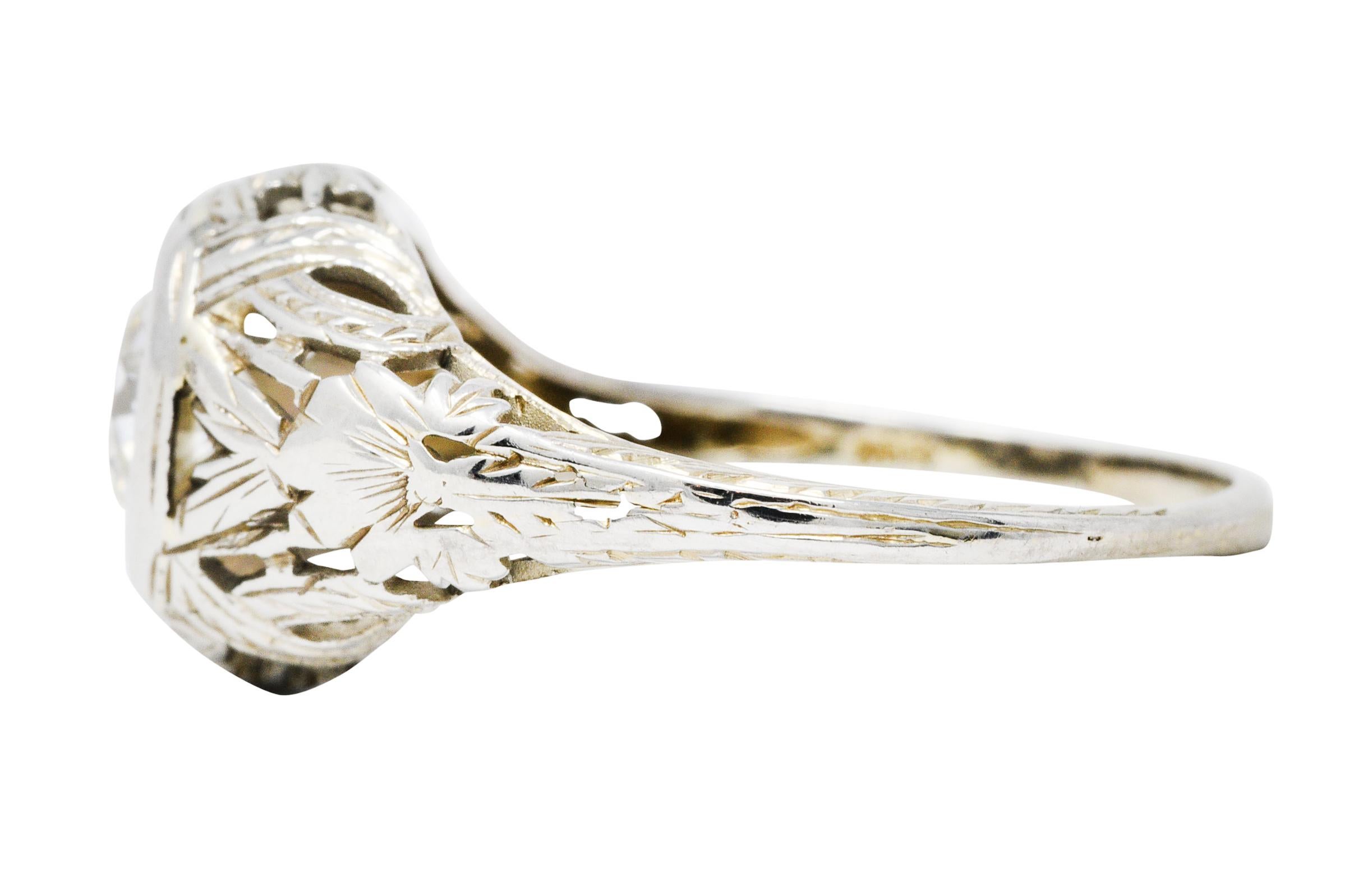 Women's or Men's 1920's Art Deco Diamond 18 Karat White Gold Blossom Engagement Ring