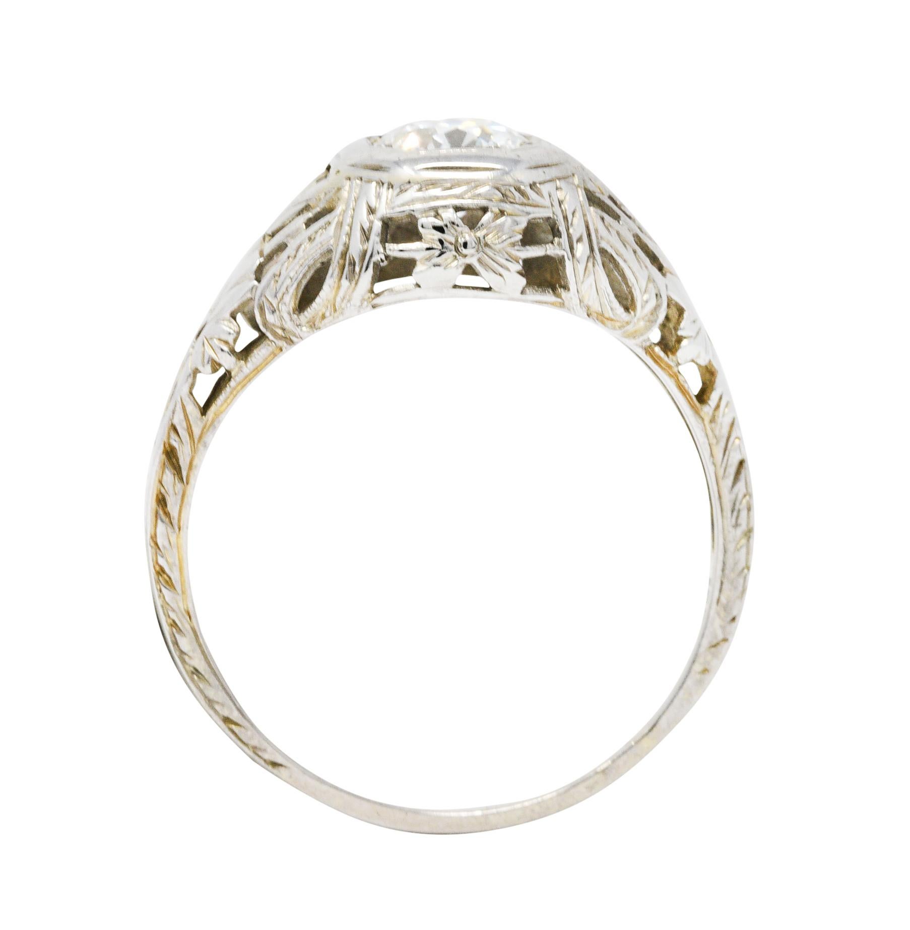 1920's Art Deco Diamond 18 Karat White Gold Blossom Engagement Ring 3