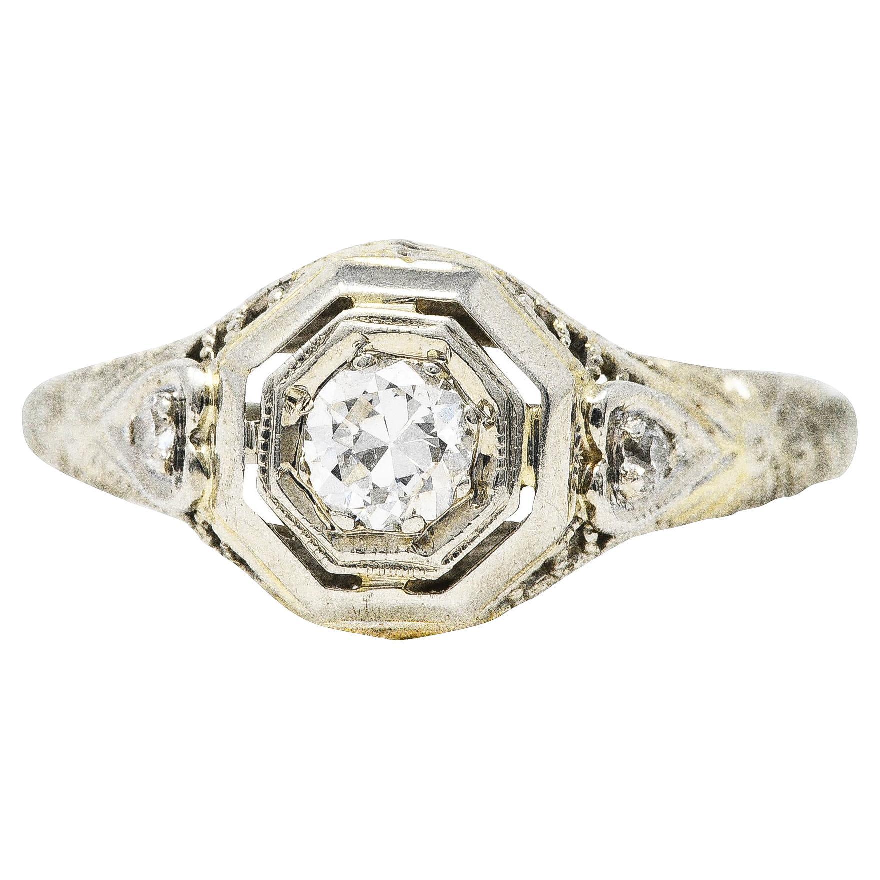 1920s Art Deco 18 Karat White Gold Diamond Ring For Sale at 1stDibs
