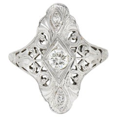 1920's Art Deco Diamond 18 Karat White Gold Lotus Dinner Ring