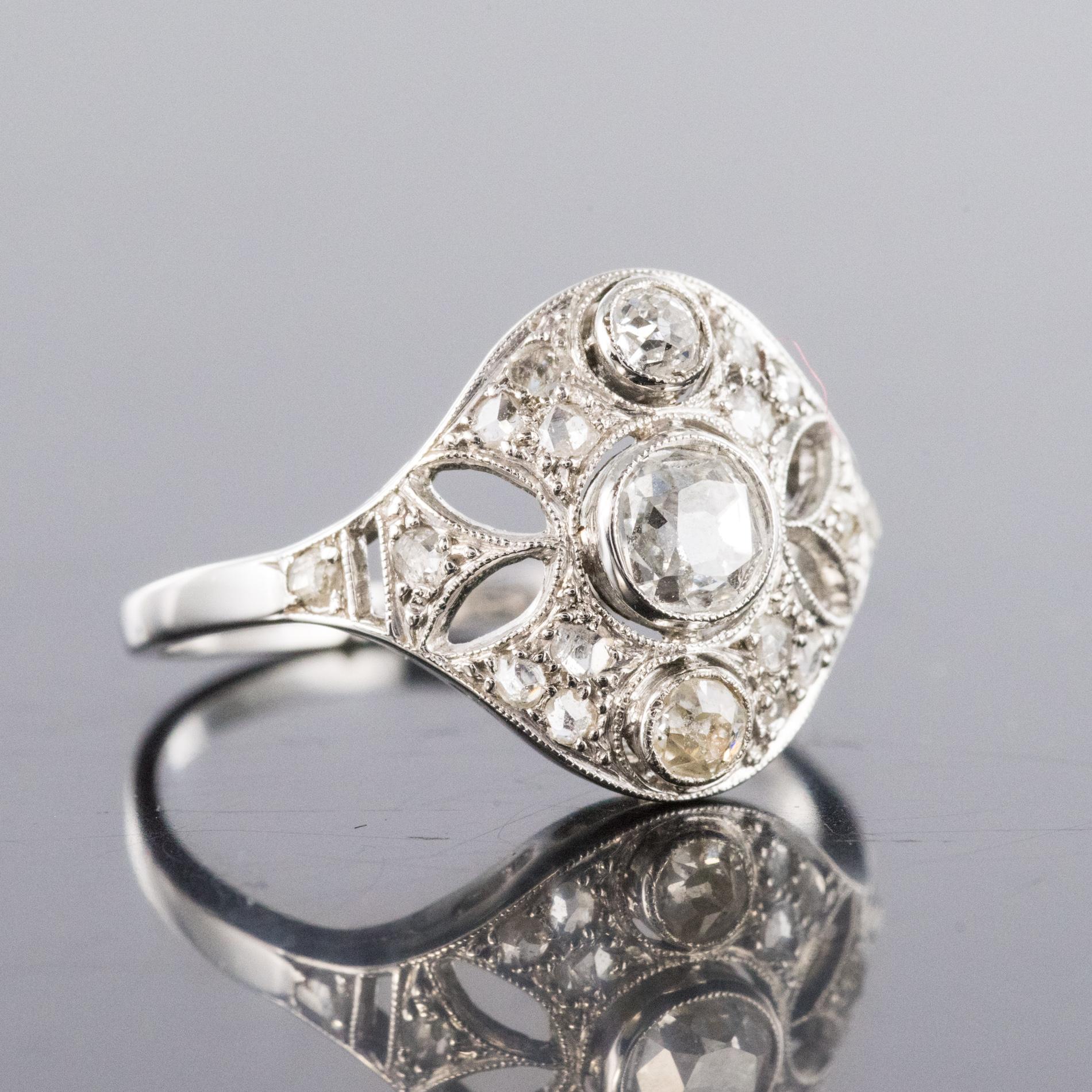 Women's 1920s Art Deco Diamond 18 Karat White Gold Ring