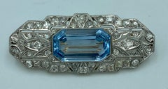 1920s Art Deco diamond and aquamarine brooch