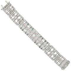 1920s Art Deco Diamond and Emerald Bracelet, Original