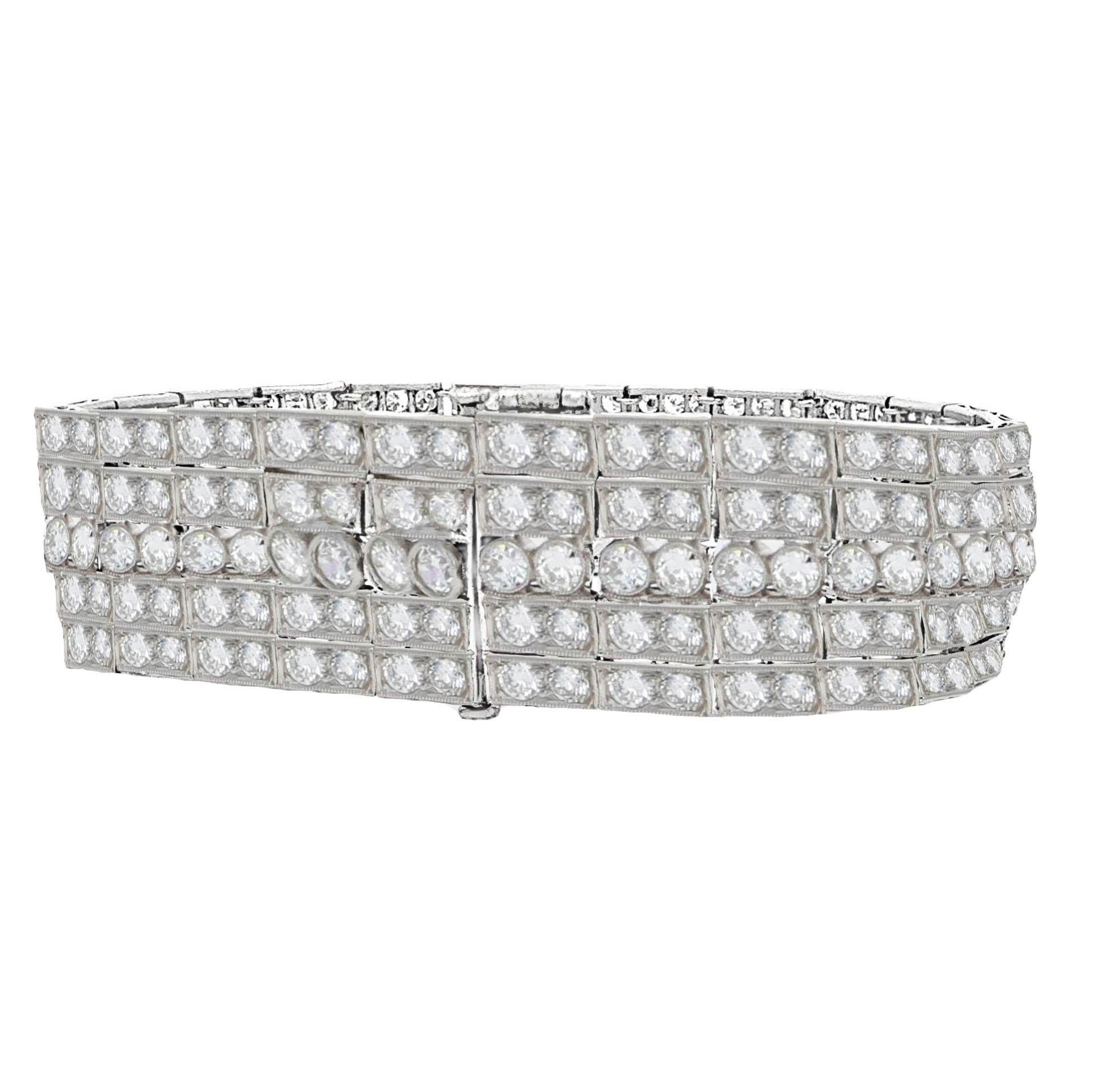 Pulsera de Tenis Art Decó de Platino con Diamantes y Esmeraldas de los años 20 en venta 1