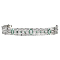 1920’s Art Deco Diamond and Emerald Platinum Link Tennis Bracelet