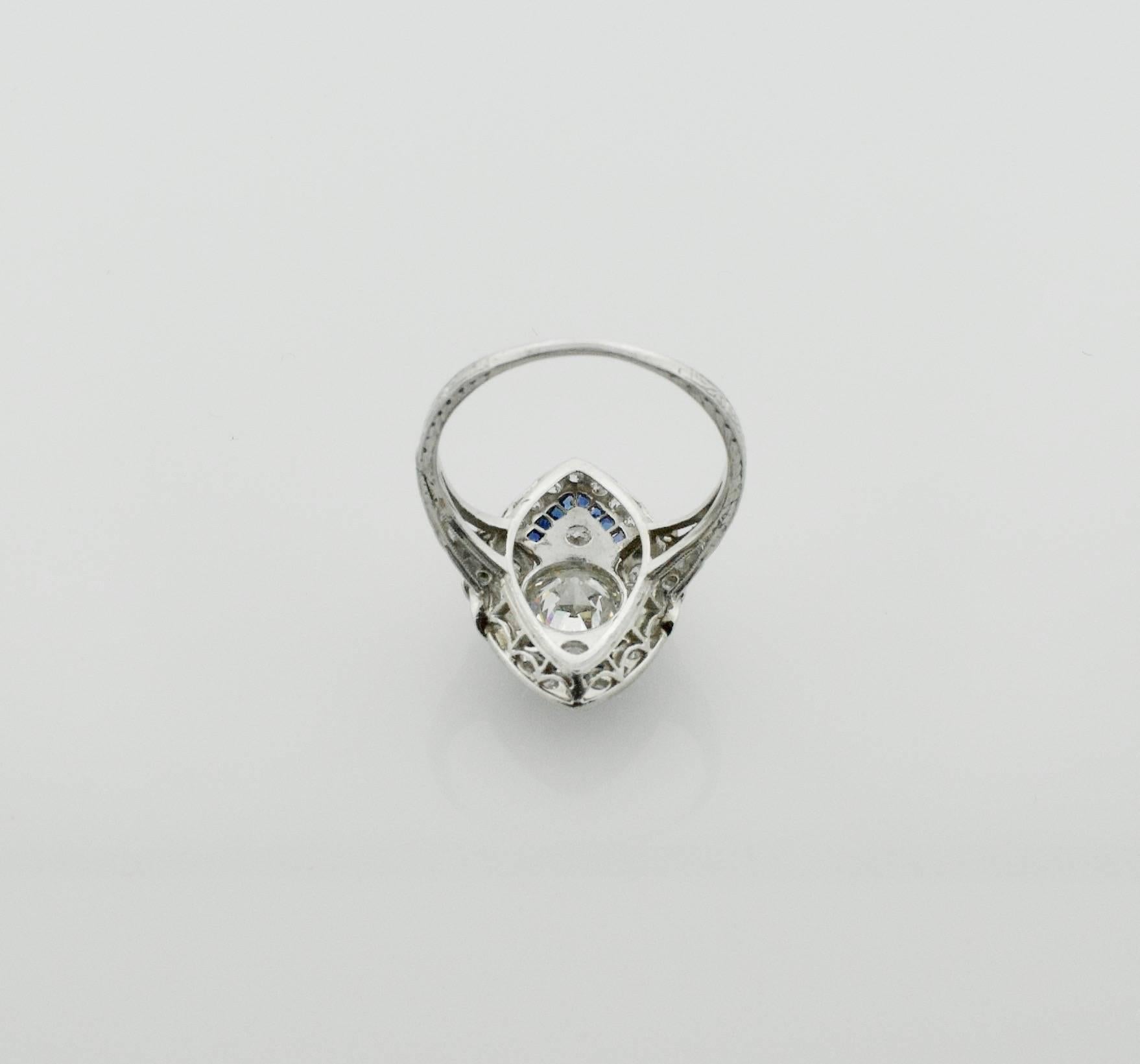 Art Deco  Diamond and Sapphire Ring in Platinum
