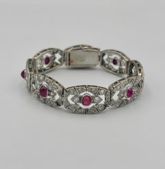 Art-Deco-Armband mit Diamanten und unerhitzten Rubinen aus den 1920er Jahren, markiert Paris