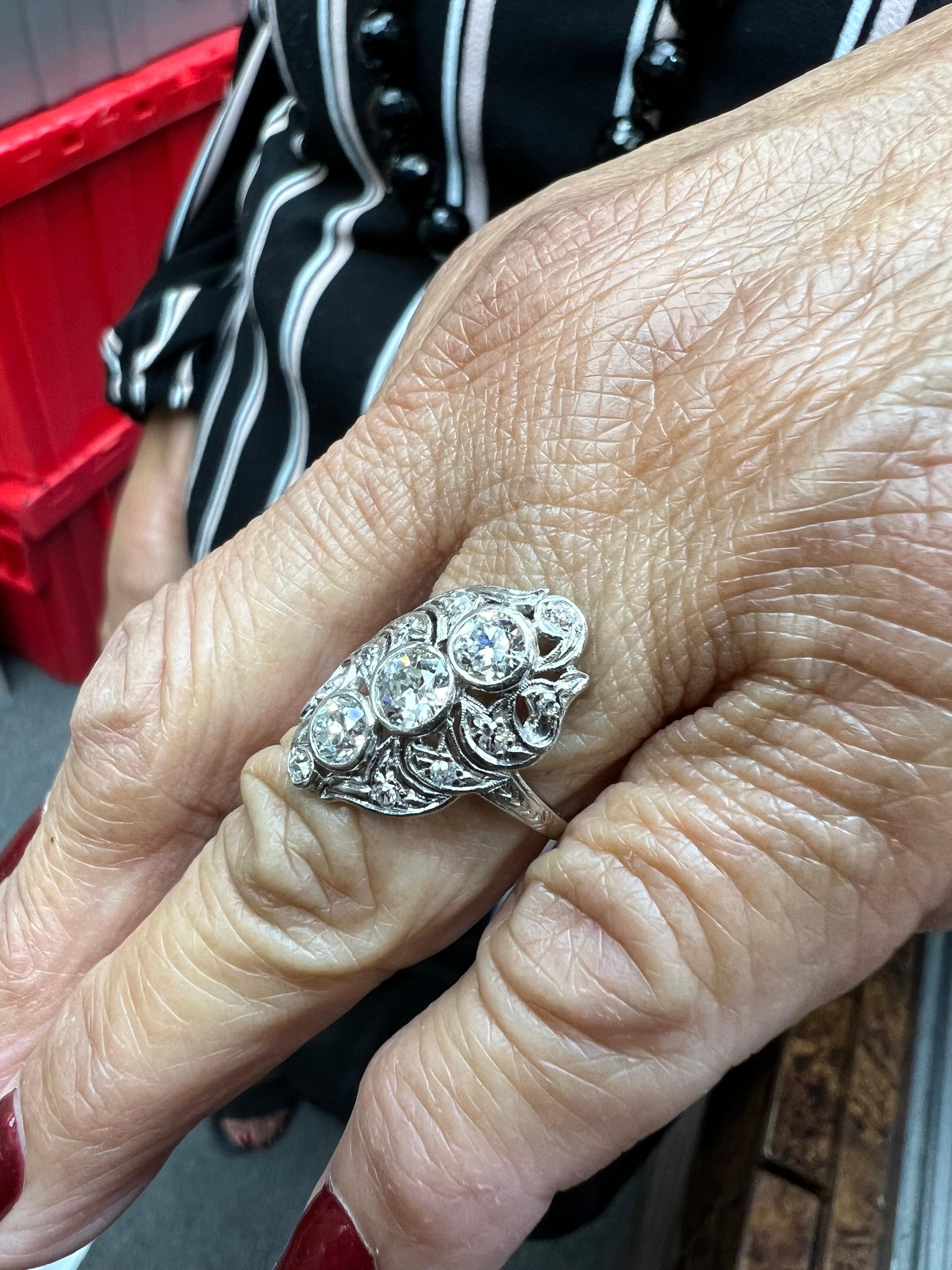 Old European Cut 1920s Art Deco Diamond Dinner Ring For Sale