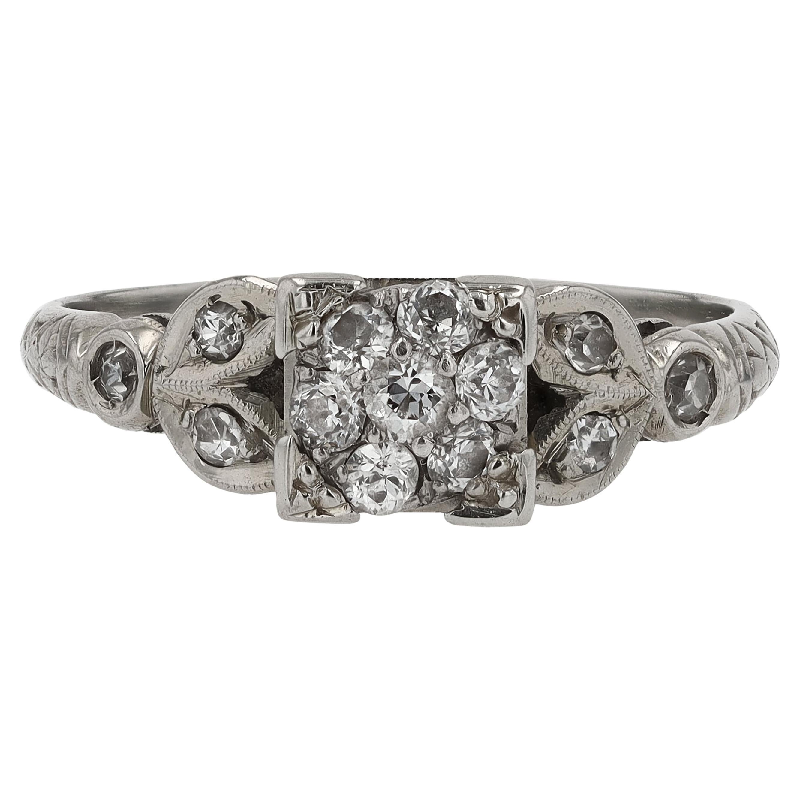 Antique Art Deco Diamond Engagement Ring For Sale