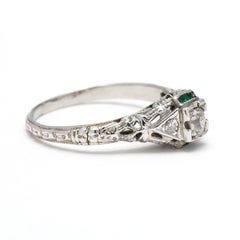 1920's Art Deco Diamond Filigree Engagement Ring, 18k White Gold, Ring Size 5.5