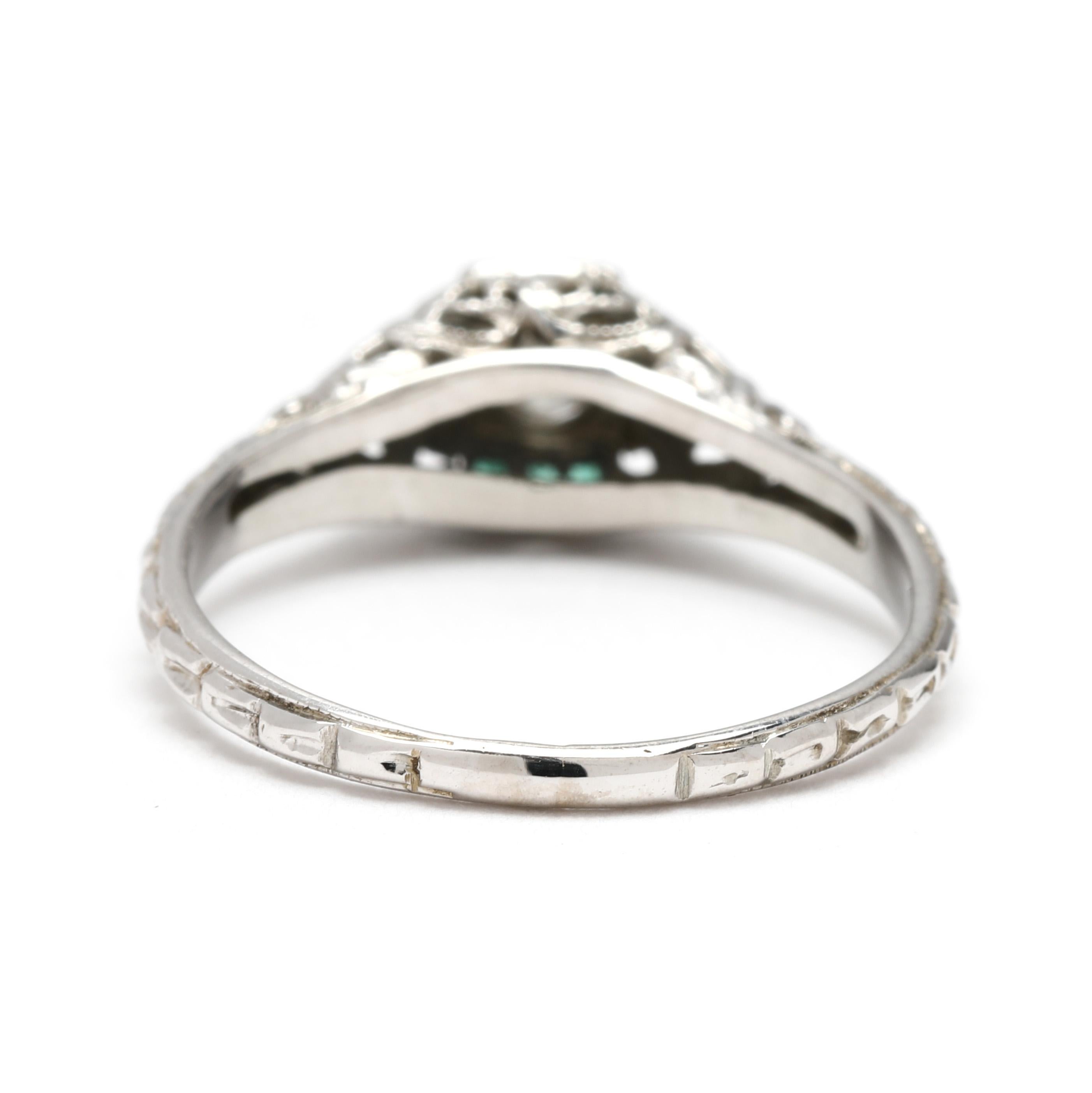 Anillo de compromiso Art Decó con filigrana de diamantes de los años 20, oro blanco de 18 quilates, talla 5,5 Corte europeo antiguo en venta