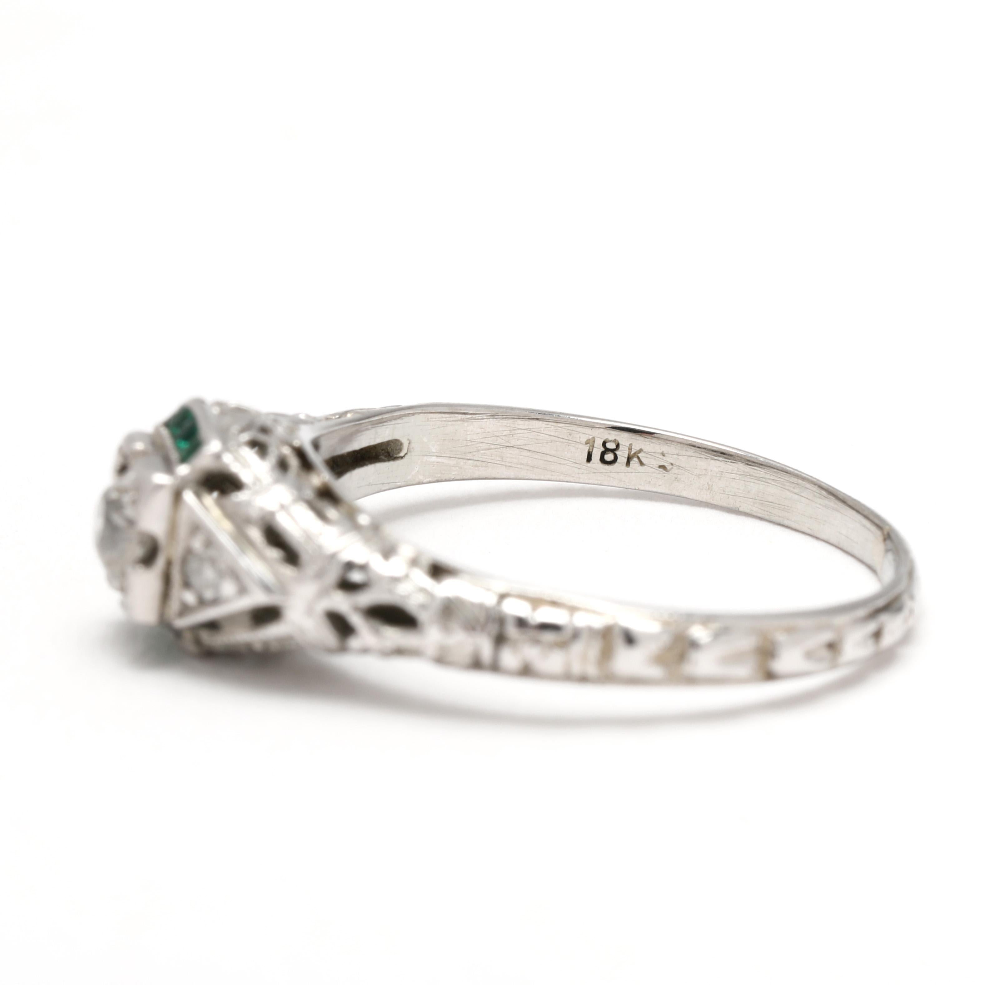 Femenino o masculino Anillo de compromiso Art Decó con filigrana de diamantes de los años 20, oro blanco de 18 quilates, talla 5,5 en venta