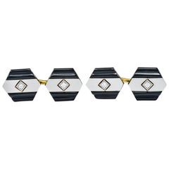 1920s Art Deco Diamond Onyx Platinum 18 Karat Gold Men's Cufflinks