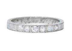 Antique 1920's Art Deco Diamond Platinum Floral Wedding Band Ring