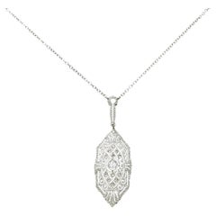 1920's Art Deco Diamond Platinum-Topped 14 Karat White Gold Drop Necklace